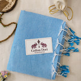 Classic Handloom Cotton Saree – Sky Blue Cotton Saree with Designer Printed Blouse