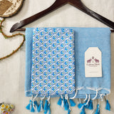 Graceful Handloom Cotton Saree – Sky Blue Cotton Saree with Elegant Printed Blouse