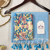 Elegant Handloom Cotton Saree – Light Sky Blue Cotton Saree with Printed Designer Blouse