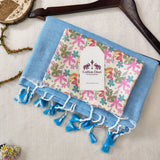 Classic Handloom Cotton Saree – Sky Blue Cotton Saree with Designer Printed Blouse