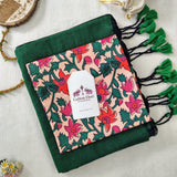 Royal Handloom Cotton Saree – Green Cotton Saree with Elegant Printed Blouse