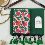 Royal Handloom Cotton Saree – Green Cotton Saree with Elegant Printed Blouse