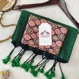 Handloom Cotton Saree – Deep Green Cotton Saree with Kalamkari Printed Blouse