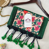 Royal Handloom Cotton Saree – Green Cotton Saree with Elegant Printed Blouse