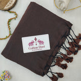 Pure Cotton Handloom Saree – Dark Brown Saree with Designer Printed Blouse