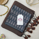 Pure Cotton Handloom Saree – Dark Brown Saree with Designer Printed Blouse
