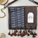 Pure Cotton Handloom Saree – Dark Brown Saree with Designer Printed Blouse