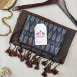 Pure Cotton Handloom Saree – Dark Brown Saree with Designer Printed Blouse