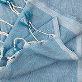 Classic Handloom Cotton Saree – Sky Blue Cotton Saree with Designer Printed Blouse