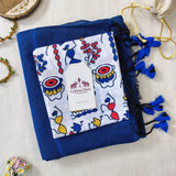 Signature Handloom Cotton - Luxurious Royal Blue Saree with Kalamkari Design Blouse