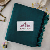 Elegant Handloom Cotton Saree – Rama Green Cotton Saree with Printed Blouse