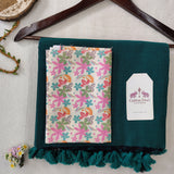 Elegant Handloom Cotton Saree – Rama Green Cotton Saree with Printed Blouse
