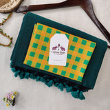 Premium Handloom Cotton - Rama Green Saree with Chex Printed Blouse