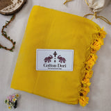 Classic Handloom Cotton Saree – Yellow Cotton Saree with Designer Printed Blouse