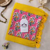 Classic Handloom Cotton Saree – Yellow Cotton Saree with Designer Printed Blouse