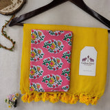 Classic Handloom Cotton Saree – Yellow Cotton Saree with Designer Printed Blouse