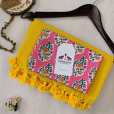 Classic Handloom Cotton Saree – Yellow Cotton Saree with Designer Printed Blouse