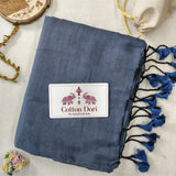 Classic Handloom Cotton Saree – Navy Blue Cotton Saree with Designer Printed Blouse