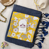 Classic Handloom Cotton Saree – Navy Blue Cotton Saree with Designer Printed Blouse