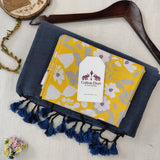 Classic Handloom Cotton Saree – Navy Blue Cotton Saree with Designer Printed Blouse