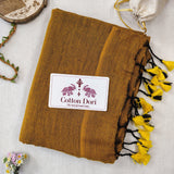 Traditional Handloom Cotton Saree – Golden Cotton Saree with Stylish Designer Blouse