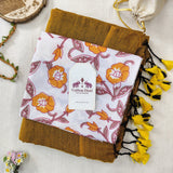 Traditional Handloom Cotton Saree – Golden Cotton Saree with Stylish Designer Blouse