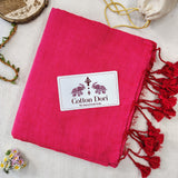 Traditional Handloom Cotton Saree – Dark Pink Cotton Saree with Flower Designer Blouse