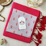 Traditional Handloom Cotton Saree – Dark Pink Cotton Saree with Flower Designer Blouse