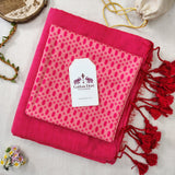 Ethnic Handloom Cotton Saree – Deep Pink Cotton Saree with Designer Printed Blouse