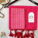 Ethnic Handloom Cotton Saree – Deep Pink Cotton Saree with Designer Printed Blouse