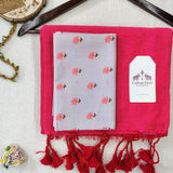 Traditional Handloom Cotton Saree – Dark Pink Cotton Saree with Flower Designer Blouse