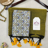 Royal Handloom Cotton Saree –Green Cotton Saree with Designer Printed Blouse