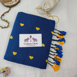 Royal Blue Heart Work Handloom Cotton Saree with Flower Designer Printed Blouse