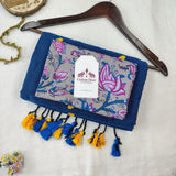 Royal Blue Heart Work Handloom Cotton Saree with Flower Designer Printed Blouse