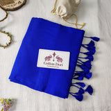 Traditional Handloom Cotton Saree – Blue Handloom Cotton Saree With Designer Printed Blouse