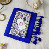 Traditional Handloom Cotton Saree – Blue Handloom Cotton Saree With Designer Printed Blouse