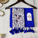 Traditional Handloom Cotton Saree – Blue Handloom Cotton Saree With Designer Printed Blouse