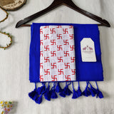 Classic Handloom Cotton Saree - Royal Blue Handloom Cotton Saree With Designer Printed Blouse