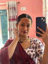 Elegant Handloom Cotton Saree – Maroon Cotton Saree with Kalmakari Print Designer Blouse