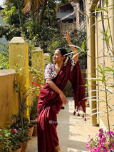Elegant Handloom Cotton Saree – Maroon Cotton Saree with Kalmakari Print Designer Blouse