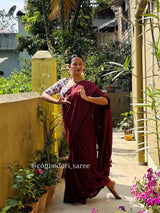 Elegant Handloom Cotton Saree – Maroon Cotton Saree with Kalmakari Print Designer Blouse