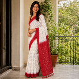 Elegant Red Cross Print Digital Printed Linen Cotton Saree