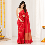 Ruby Sunset Linen Cotton Saree with Fine Lining Digital Print