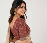 Vintage Garden Linen Cotton Saree with Artistic Floral & Animal Print