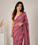 Rose Pink Linen Cotton Digital Printed Saree with Coordinated Blouse