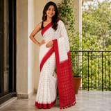 Elegant Red Cross Print Digital Printed Linen Cotton Saree