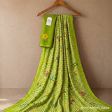 Spring Green Linen Cotton Saree with Digital Printed Floral Design & Matching Blouse