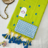 Lime Green Heart Saree with Ocean Wave Scallop Print Blouse