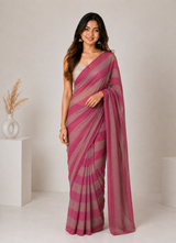 Rose Pink Linen Cotton Digital Printed Saree with Coordinated Blouse