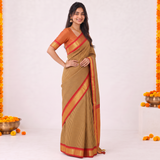 Golden Harvest Handloom Cotton Silk Saree with Red Gold Border